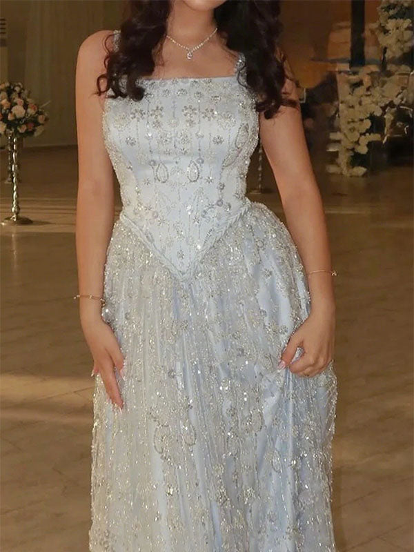 Shiny Blue Spaghetti Strap Mermaid Long Prom Dress Ideas, Evening Party Dresses, OLP1427