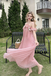 Pretty Dusty Rose Pleated Prom Gown Floral Trim Strapless Flowy Evening Wear,OLP2130