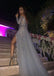 Sexy Gray V-Neck Long Sleeve Mermaid Long Prom Dress Ideas, Evening Party Dresses, OLP1552