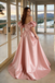 Modern Pink Satin Prom Gown Off Shoulder Puff Sleeve Elegant Ball Gown,OLP2177