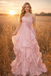 Classy Rose Pink Organza Ball Gown Featuring Oversized Floral Shoulder Detail,OLP1898