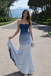 Beautiful Ombre Blue Strapless Prom Gown Ruched Bodice Flowy Chiffon Skirt,OLP2070