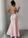 Elegant Applique Pink Spaghetti Strap Mermaid  Long Prom Dress Ideas, Evening Party Dresses, OLP1464