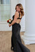 Sleek Black Mermaid Prom Dress with High Slit plus Floral Strap Detail,OLP2039