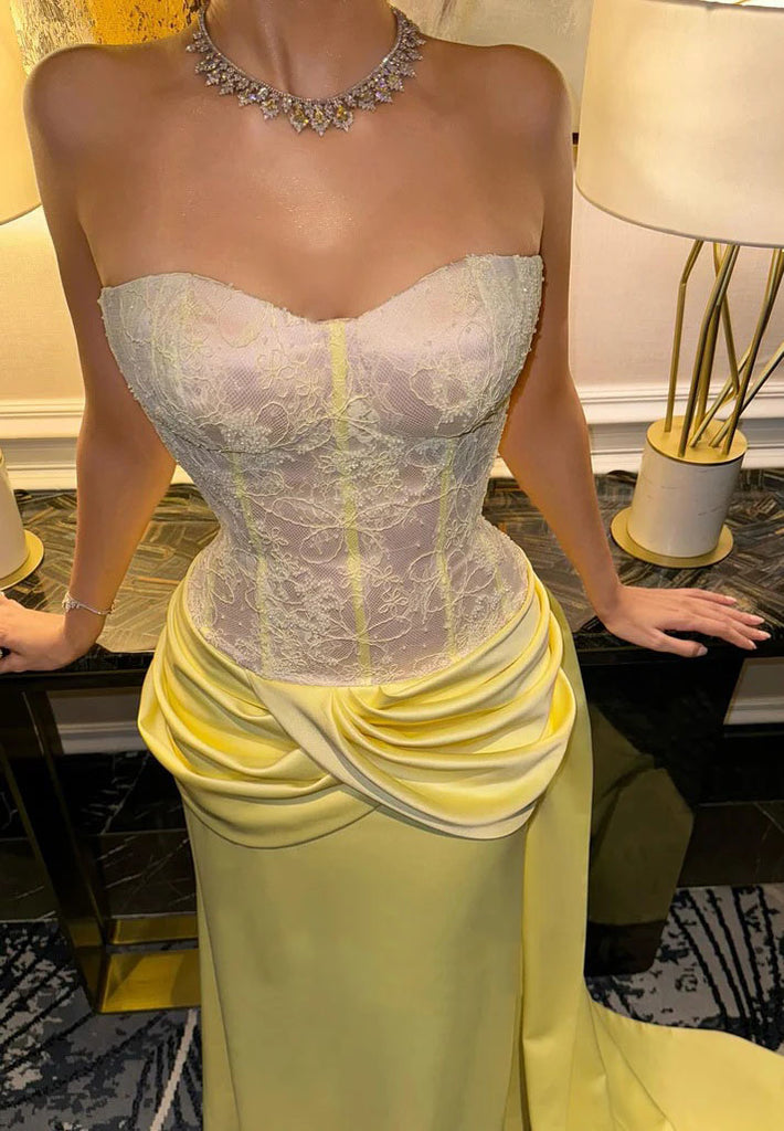 Elegant Yellow Sweetheart Mermaid Long Prom Dress Ideas, Evening Party Dresses, OLP1450