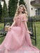 Pretty Dusty Rose Pleated Prom Gown Floral Trim Strapless Flowy Evening Wear,OLP2130