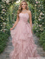 Classy Rose Pink Organza Ball Gown Featuring Oversized Floral Shoulder Detail,OLP1898