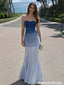 Beautiful Ombre Blue Strapless Prom Gown Ruched Bodice Flowy Chiffon Skirt,OLP2070