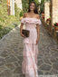 Unique Blush Pink Off Shoulder Prom Dress Tiered Ruffle Linen Casual Formal Gown,OLP2078