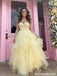 Fancy Yellow Tulle Tiered Ball Gown Lace Bodice Sweetheart Neck Prom Dress,OLP2050