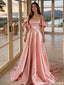 Modern Pink Satin Prom Gown Off Shoulder Puff Sleeve Elegant Ball Gown,OLP2177