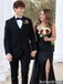 Sleek Black Mermaid Prom Dress with High Slit plus Floral Strap Detail,OLP2039