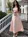 Fancy Pink A-Line Prom Dress Square Neck Butterfly Pattern Midi,OLP1969