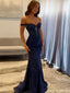 Elegant Navy Blue Off-Shoulder Mermaid Long Prom Dress Ideas, Evening Party Dresses, OLP1670