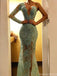 Sexy Green One-Shoulder Mermaid Long Prom Dress Ideas, Evening Party Dresses, OLP1533
