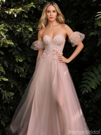 Sexy Pink Sweetheart Floral A-Line Long Prom Dress Ideas, Evening Party Dresses, OLP1297