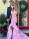 Elegant Applique Pink Spaghetti Strap Mermaid Long Prom Dress Ideas, Evening Party Dresses, OLP1630