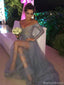 Sexy Gray V-Neck Long Sleeve Mermaid Long Prom Dress Ideas, Evening Party Dresses, OLP1552