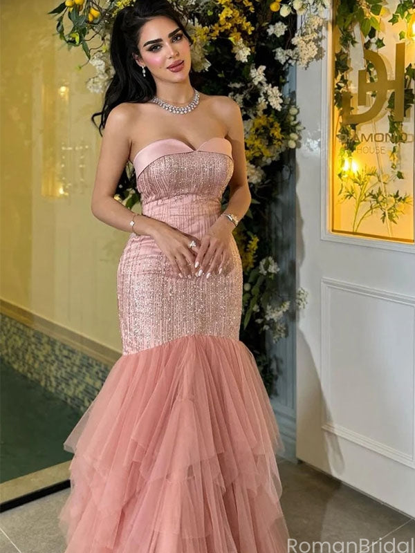Elegant Pink Sweetheart Mermaid Long Prom Dress Ideas, Evening Party Dresses, OLP1542