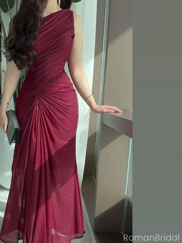 Sexy Burgundy One-Shoulder Mermaid Long Prom Dress Ideas, Evening Party Dresses, OLP1511