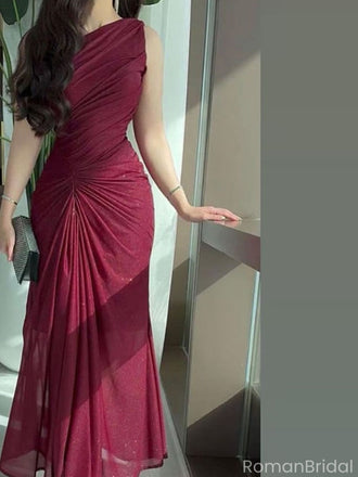 Sexy Burgundy One-Shoulder Mermaid Long Prom Dress Ideas, Evening Party Dresses, OLP1511