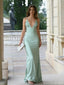 Sexy Sage Green Satin Prom Dress V-Neck Backless Formal Evening Gown,OLP1792