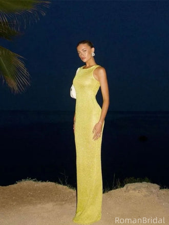 Elegant Yellow Jewel Mermaid Long Prom Dress Ideas, Evening Party Dresses, OLP1364