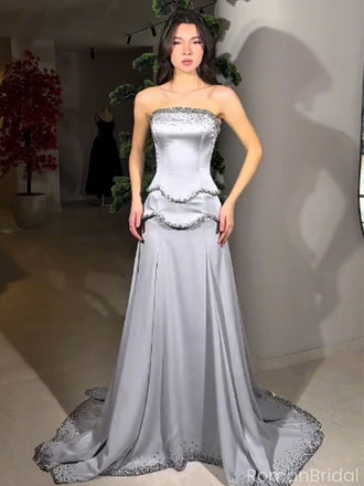 Unique Gray Sweetheart A-Line Long Prom Dress Ideas, Evening Party Dresses, OLP1280