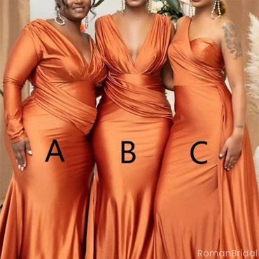 Simple Orange Mismatched Sleeveless Mermaid Long Bridesmaid Dresses Online, BG891