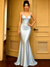 Sexy Spaghetti Straps Mermaid V-neck Backless Silver Long Evening Prom Dress Online, OL154