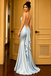 Sexy Spaghetti Straps Mermaid V-neck Backless Silver Long Evening Prom Dress Online, OL154
