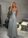 Sexy Sage Blue Ruched Prom Dress Off-the-Shoulder Floor Length Chiffon Pleated Evening Gown ,OLP1742