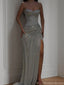 Shiny Silver Sweetheart Mermaid Side Slit Long Prom Dress Ideas, Evening Party Dresses ,OLP1172