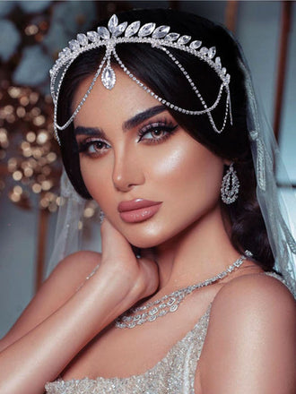 Handmade Crystal Beading Hairband Wedding Headband Luxury Silver Headband