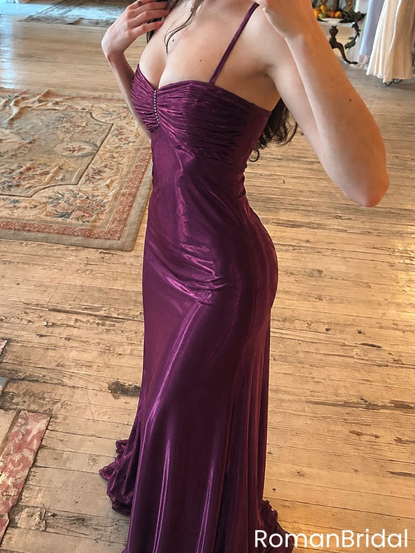 Stunning Purple Ruched Bodycon Prom Dress Spaghetti Straps Unique Party Gown,OLP2398