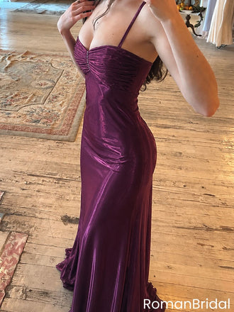 Stunning Purple Ruched Bodycon Prom Dress Spaghetti Straps Unique Party Gown,OLP2398
