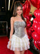 Modern Silver Sequin Homecoming Dress Unique Tiered Tulle Mini Party Gown,HD1261