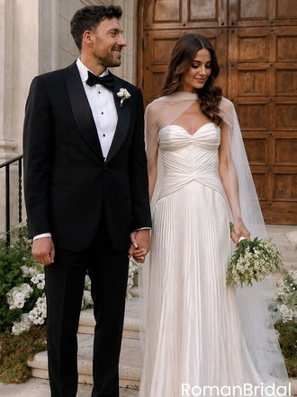 Elegant Sweetheart Sleeveless Pleated A Line Floor Length Wedding Dresses,WD0642