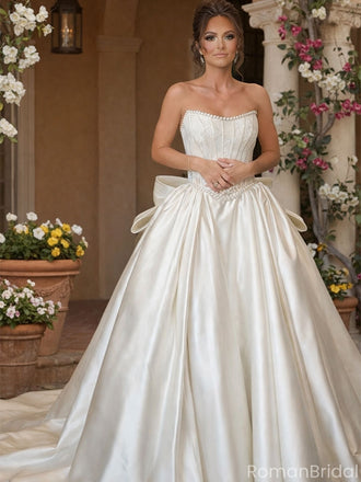 Elegant White Sweetheart Sleeveless A-Line Long Wedding Dresses With Sweep Trailing,WD0555