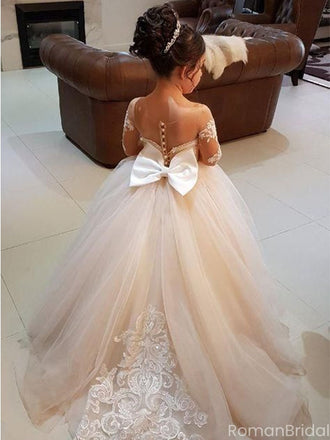 Cute Pink Long-Sleeve Sweetheart A-Line Flower Girl Dress， FGS0034