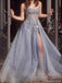 Shiny Blue Sweetheart A-Line Side Slit Long Prom Dress Ideas, Evening Party Dresses ,OLP1173
