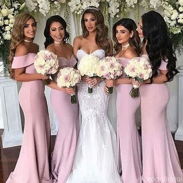 Elegant Pink Off-Shoulder Sleeveless Mermaid  Bridesmaid Dresses Online, BG864
