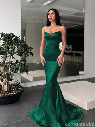 Elegant Green Spaghetti Strap Mermaid  Long Prom Dress Ideas, Evening Party Dresses , OLP1214