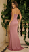 Sexy Mauve Satin Prom Dress Sheer Beaded Corset Bodice High Slit Formal Gown,OLP1773