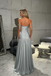 Sexy Sage Blue Ruched Prom Dress Off-the-Shoulder Floor Length Chiffon Pleated Evening Gown ,OLP1742