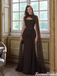 Modern Brown One-Shoulder Cape Beaded Evening Prom Dress,OLP2479