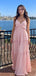 Fancy Pink Ruffled Empire Waist Prom Dress Sleeveless V-Neck Tiered Chiffon Maxi Gown,OLP1829
