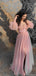 Elegant Pink Off-Shoulder A-Line Long Prom Dress Ideas, Evening Party Dresses, OLP1565