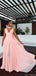 Popular Pink V-Neck A-Line Long Prom Dress Ideas, Evening Party Dresses, OLP1451