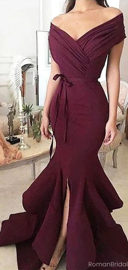 Elegant Red Off-Shoulder Mermaid Long Prom Dress Ideas, Evening Party Dresses, OLP1414